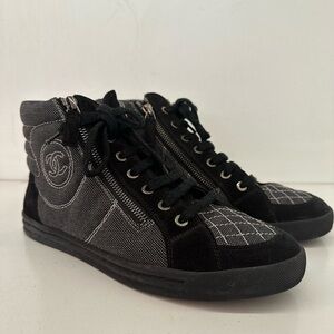 CHANEL Black and Gray High-Top Sneakers